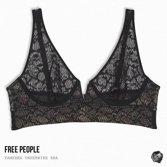 FREE PEOPLE TAMEEKA LONGLINE UNDERWIRE BRA IN BLACK SIZE SMALL LACE - Picture 1 of 8